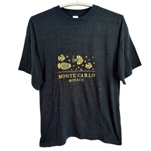 MONTE CARLO MONACO FISH BLACK T-SHIRT + GOLD EMBROIDERY, SIZE XL